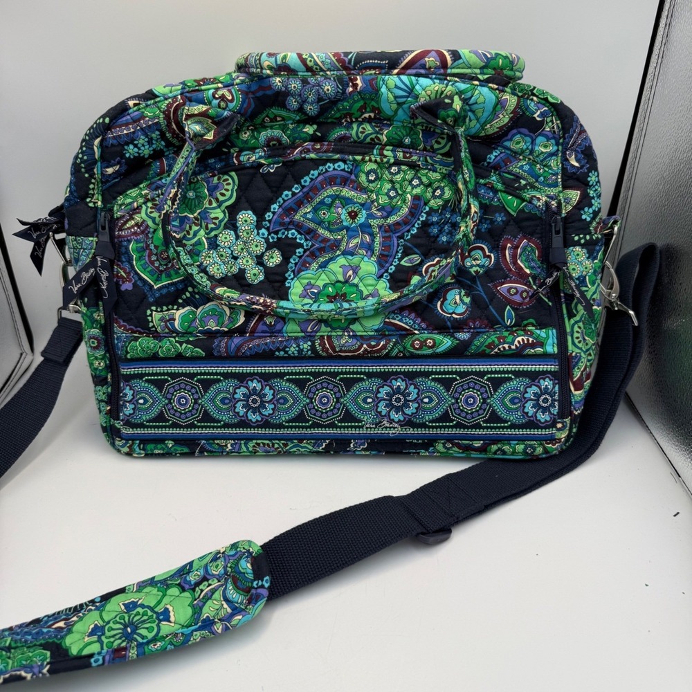Vera Bradley Provencal Paisley Quilted Laptop Travel Bag Green Blue Purple